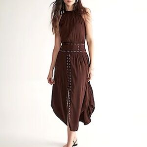 WHBM CHOCOLATE HALTER STUDDED MIDI DRESS